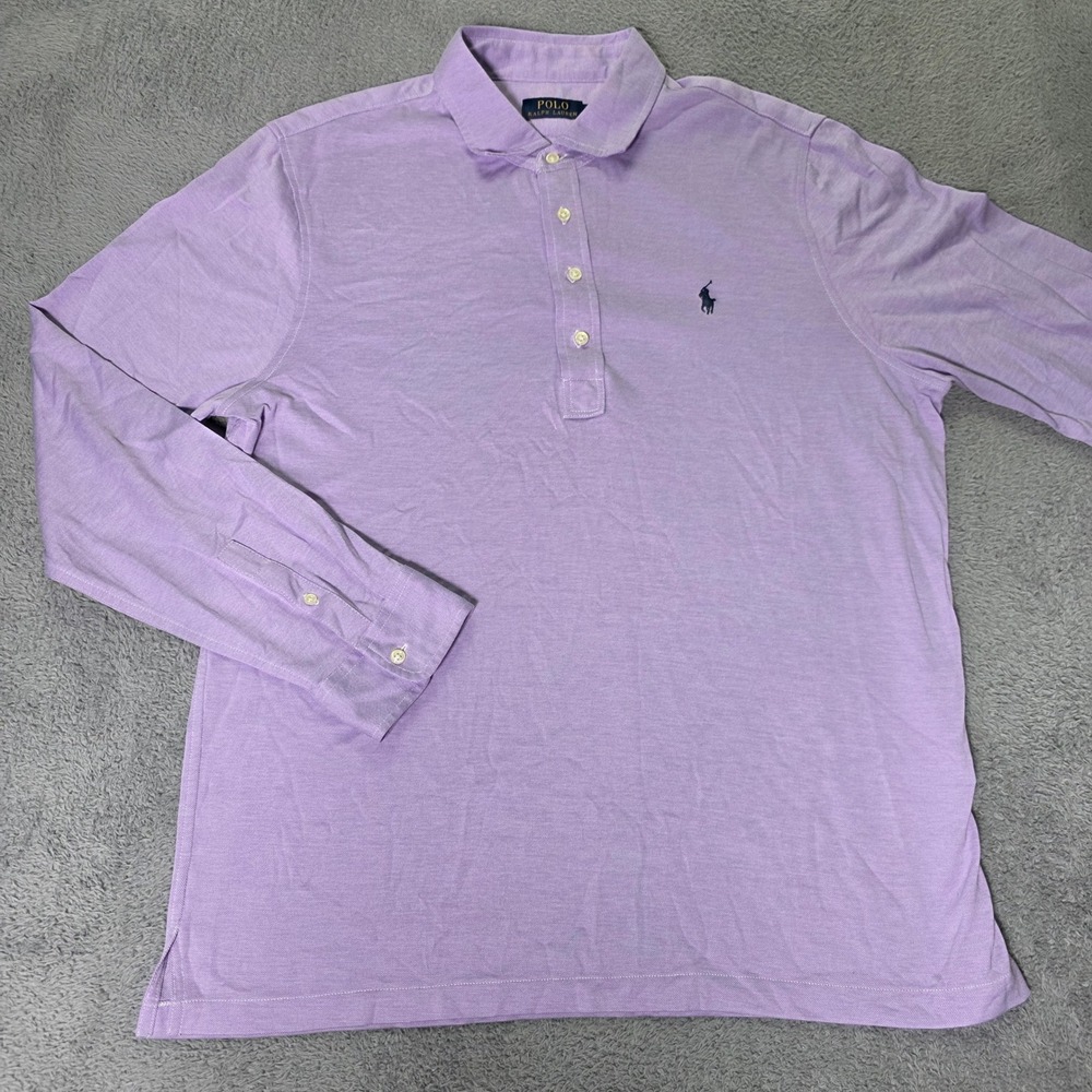 Polo Ralph Lauren Mens XL Polo Shirt Purple Long Sleeve Cotton Pique Logo 5294